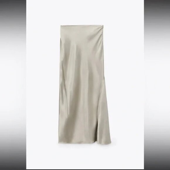 Zara Bias Cut Satin Maxi Skirt Silvery Tan NWT Size Medium - Picture 4 of 13